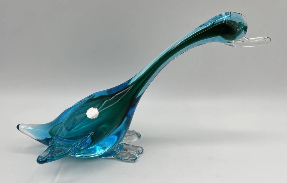 Murano Sommerso Art Glass Bird Duck Figurine 11” Blue & Green Archimede Seguso
